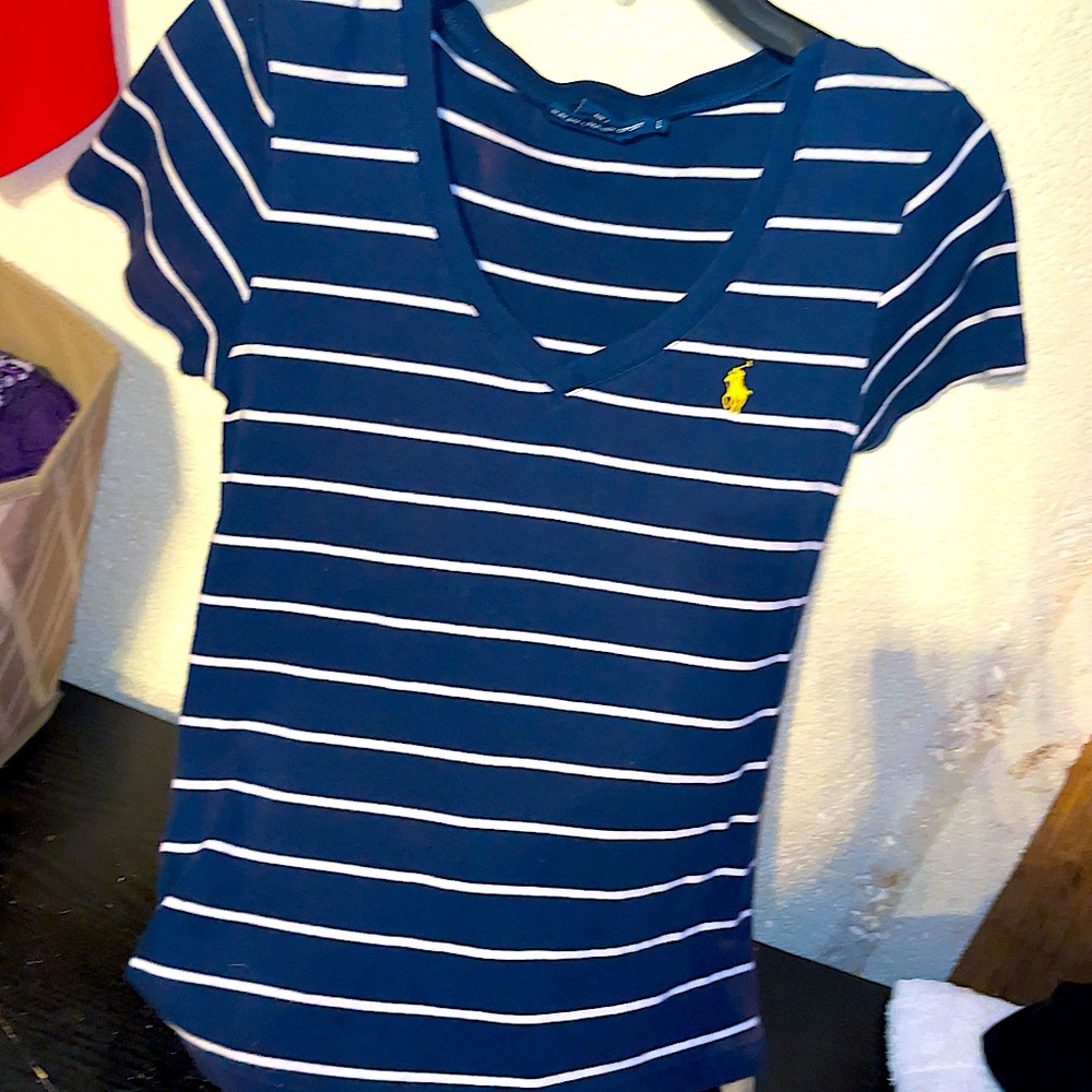 Striped polo v neck thirt sz Lg